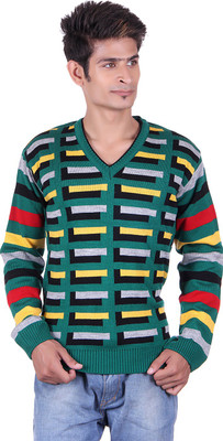 

Black Velly V-neck Woven Men Pullover, Green;yellow
