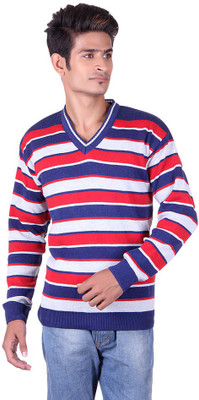 

Black Velly V-neck Woven Men Pullover, Navy;white