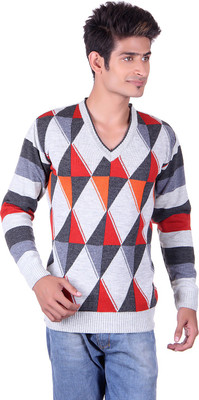 

Black Velly V-neck Woven Men Pullover, Dark grey;orange