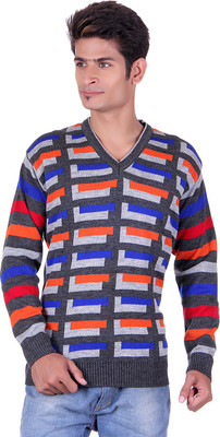 

Black Velly V-neck Woven Men Pullover, Brown;orange