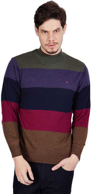 

Monte Carlo Round Neck Striped Men Pullover, Grey pink