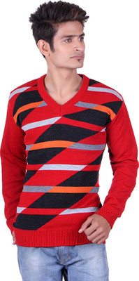 

Black Velly V-neck Woven Men Pullover, Black;red