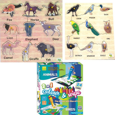 

DealBindaas Wooden Puzzle Ekta Colour,Wipe Birds And Animals Combo 3 Pcs(18 Pieces)