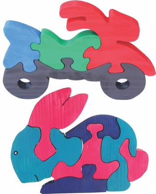 Enigmatic Woodworks Wooden Jigsaw Puzzle Bike + Rabbit(2 Pieces)