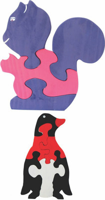 

Enigmatic Woodworks Wooden Jigsaw Puzzle Baby Squirrel + Penguin(2 Pieces)
