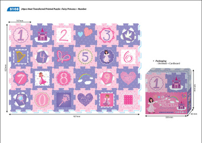 

Sunta 6.50 inch - 10 mm -Fairy Princess + Number 24 pcs. Heat Transferred Puzzle Mat(24 Pieces)