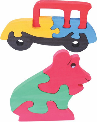 

Enigmatic Woodworks Wooden Jigsaw Puzzle Car + Frog(2 Pieces)