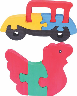 

Enigmatic Woodworks Wooden Jigsaw Puzzle Car + Hen(2 Pieces)