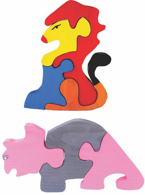 

Enigmatic Woodworks Wooden Jigsaw Puzzle Lion + Rhinoceros(2 Pieces)