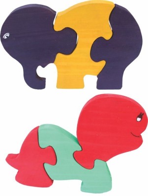 

Enigmatic Woodworks Wooden Jigsaw Puzzle Baby Elephant + Baby Tortoise(2 Pieces)