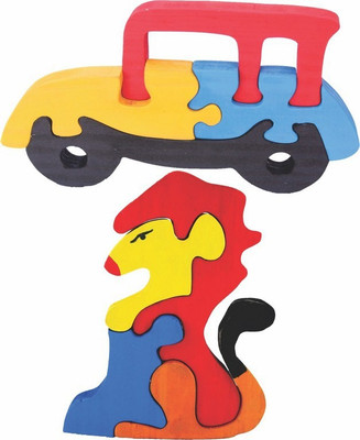 

Enigmatic Woodworks Wooden Jigsaw Puzzle Car + Lion(2 Pieces)