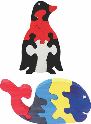 

Enigmatic Woodworks Wooden Jigsaw Puzzle Penguin + Whale(2 Pieces)