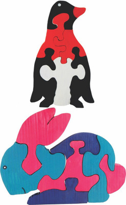 

Enigmatic Woodworks Wooden Jigsaw Puzzle Penguin + Rabbit(2 Pieces)