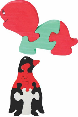 Enigmatic Woodworks Wooden Jigsaw Puzzle Baby Tortoise + Penguin(2 Pieces)