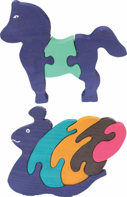 Enigmatic Woodworks Wooden Jigsaw Puzzle Horse + Pony Snail(2 Pieces)