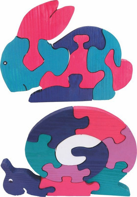 Enigmatic Woodworks Wooden Jigsaw Puzzle Rabbit + Snail(2 Pieces)
