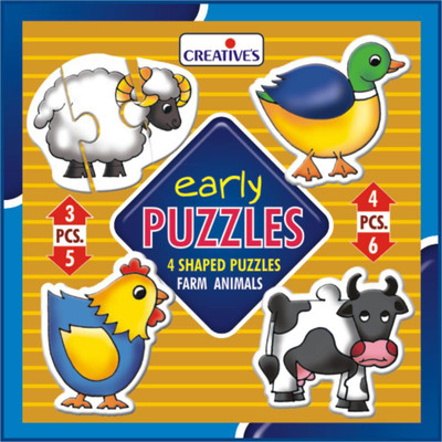 

Creatives Early Puzzles - Farm Animals is a set of 4 self-correcting shaped puzzles with 3-6 pieces for ages 3 & above(4 Pieces)
