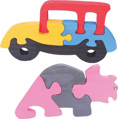 

Enigmatic Woodworks Wooden Jigsaw Puzzle Car + Rhinoceros(2 Pieces)
