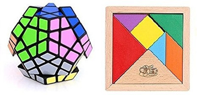 

Mayatra's Combo Of 2 - Shengshou Megaminx Black Speed Cube & Creative Educational Wooden Tangram Puzzle(2 Pieces)