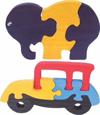 

Enigmatic Woodworks Wooden Jigsaw Puzzle Baby Elephant + Car(2 Pieces)