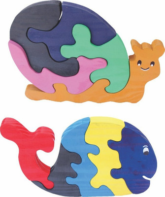 

Enigmatic Woodworks Wooden Jigsaw Puzzle Smiling Snail + Whale(2 Pieces)