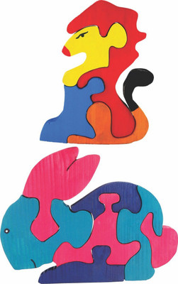 

Enigmatic Woodworks Wooden Jigsaw Puzzle Lion + Rabbit(2 Pieces)