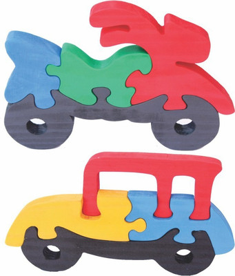 

Enigmatic Woodworks Wooden Jigsaw Puzzle Bike + Car(2 Pieces)