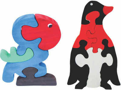 Enigmatic Woodworks Wooden Jigsaw Puzzle Parrot + Penguin(2 Pieces)