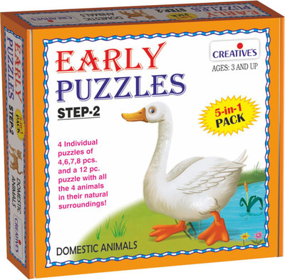 

Creatives Early Puzzles Step 2 – Domestic Animals ( 5 in 1 pack for ages 3 & above)(4 Pieces)