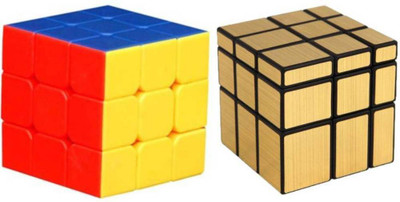 

PI World Mirror Cube Golden and Rubiks Speed Cube Stickerless(2 Pieces)