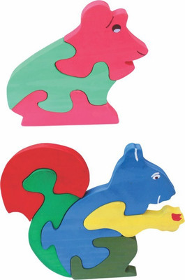 Enigmatic Woodworks Wooden Jigsaw Puzzle Frog + Squirrel(2 Pieces)
