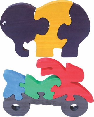 

Enigmatic Woodworks Wooden Jigsaw Puzzle Baby Elephant + Bike(2 Pieces)