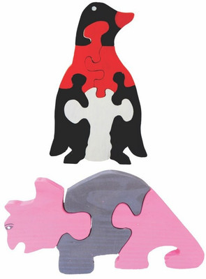 Enigmatic Woodworks Wooden Jigsaw Puzzle Penguin + Rhinoceros(2 Pieces)