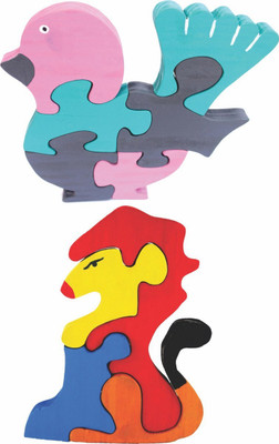 Enigmatic Woodworks Wooden Jigsaw Puzzle Feather Bird + Lion(2 Pieces)