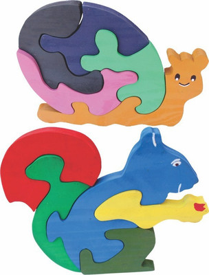 Enigmatic Woodworks Wooden Jigsaw Puzzle Smiling Snail + Squirrel(2 Pieces)