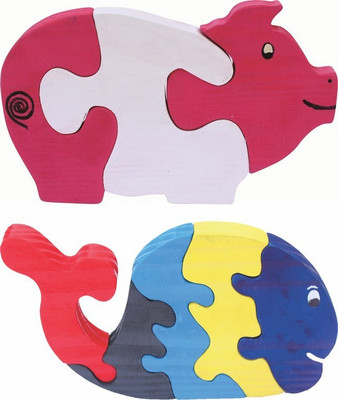 

Enigmatic Woodworks Wooden Jigsaw Puzzle Pig + Whale(2 Pieces)