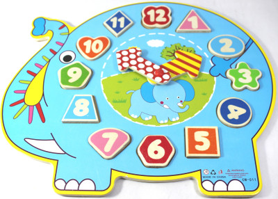 

Little Grin Elephant model Wooden Teaching Clock Puzzle with Movable Hands(12 Pieces)