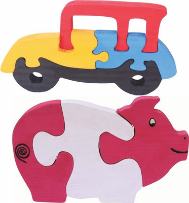 

Enigmatic Woodworks Wooden Jigsaw Puzzle Car + Pig(2 Pieces)