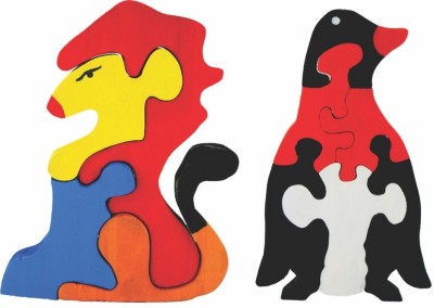 

Enigmatic Woodworks Wooden Jigsaw Puzzle Lion + Penguin(2 Pieces)