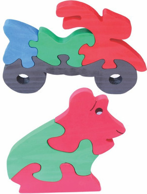 

Enigmatic Woodworks Wooden Jigsaw Puzzle Bike + Frog(2 Pieces)