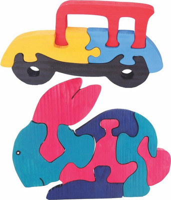 

Enigmatic Woodworks Wooden Jigsaw Puzzle Car + Rabbit(2 Pieces)