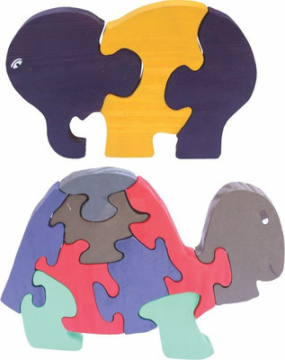 

Enigmatic Woodworks Wooden Jigsaw Puzzle Baby Elephant + Tortoise(2 Pieces)