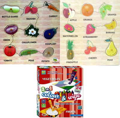 

DealBindaas Wooden Puzzle Ekta Colour,Wipe Fruits And Vegetables Combo 3Pcs(18 Pieces)