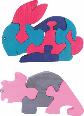 

Enigmatic Woodworks Wooden Jigsaw Puzzle Rabbit + Rhinoceros(2 Pieces)
