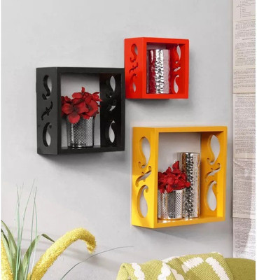 

Onlineshoppee Handicraft Design MDF Wall Shelf(Number of Shelves - 3, Red, Black, Yellow)