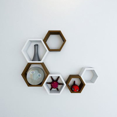 

Encore Decor hexagon MDF Wall Shelf(Number of Shelves - 6, Brown, White)