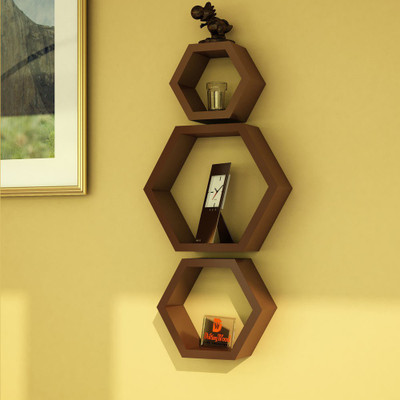 

DriftingWood Hexagon Shape Mounted Set Of 3 Rack Shelves/Shelf High Quality Wooden Home Decor Wall Shelf Wooden Wall Shelf(Number of Shelves - 3, Brown)