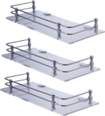 

HORSEWAY Clear 12x5 inch Acrylic, Stainless Steel Wall Shelf(Number of Shelves - 3, Black, Silver)
