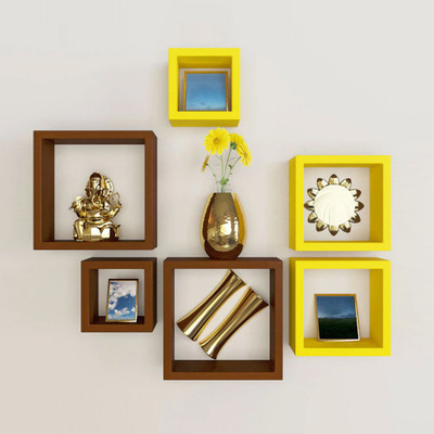 

DriftingWood Nesting Square Mounted Set Of 6 Rack Shelves/Shelf High Quality Wooden Wall Shelf Wooden Wall Shelf(Number of Shelves - 6, Brown, Yellow)