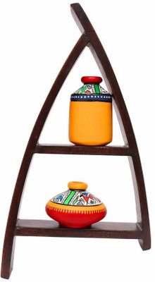 

NG Art Ventura Indikala Wooden Wall Shelf With Handpainted Terracotta Pots Wooden Wall Shelf(Number of Shelves - 2, Multicolor)